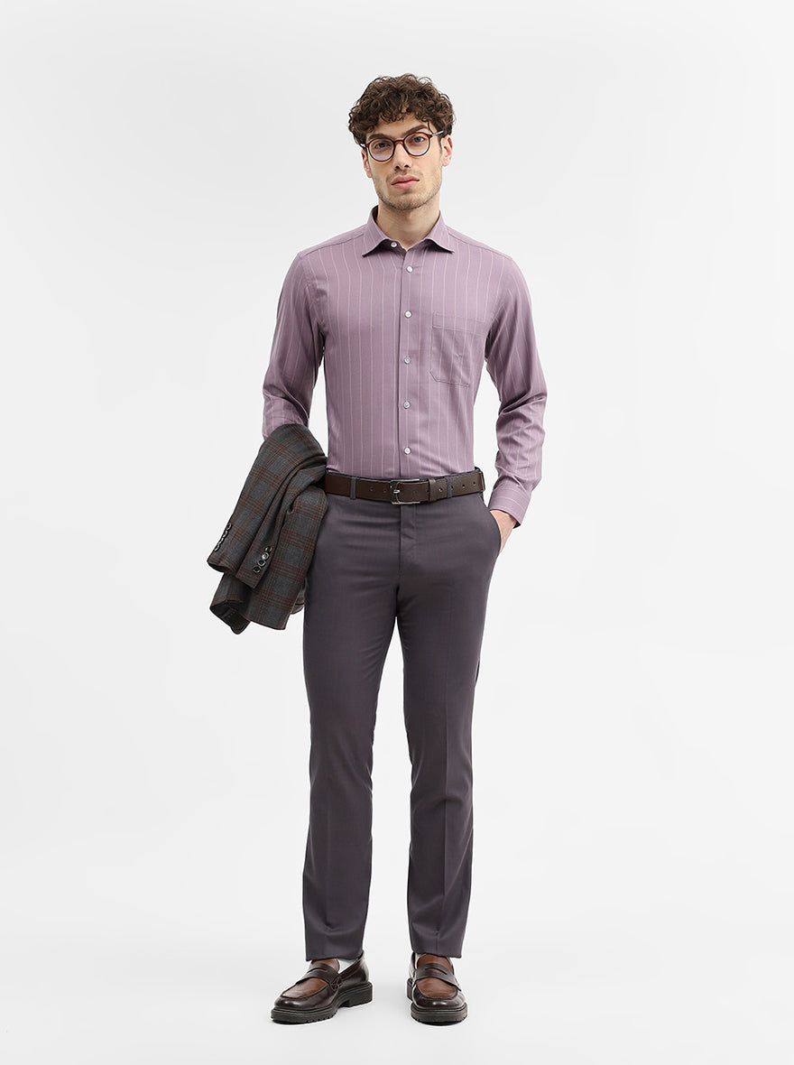 Lavender Striped Slim Fit Formal Shirt | Metal