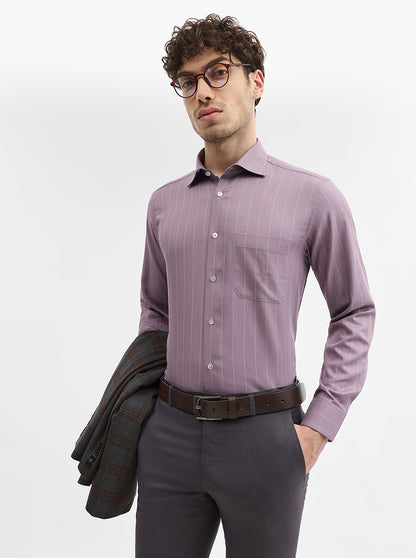 Lavender Striped Slim Fit Formal Shirt | Metal