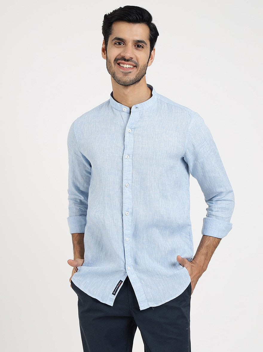 Light Blue Solid Slim Fit Casual Shirt | JadeBlue