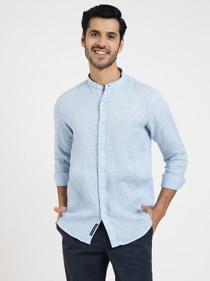 Light Blue Solid Slim Fit Casual Shirt | JadeBlue