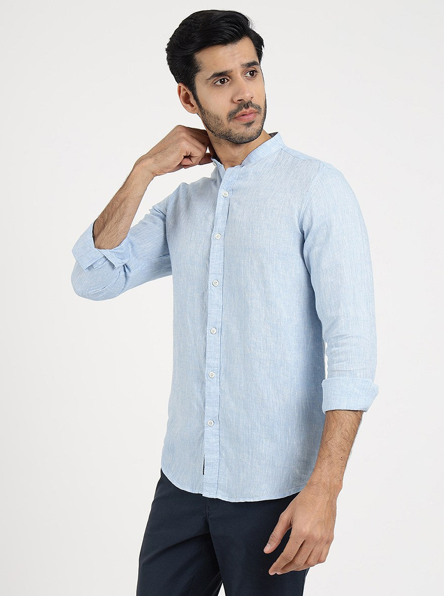 Light Blue Solid Slim Fit Casual Shirt | JadeBlue