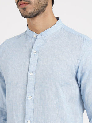 Light Blue Solid Slim Fit Casual Shirt | JadeBlue