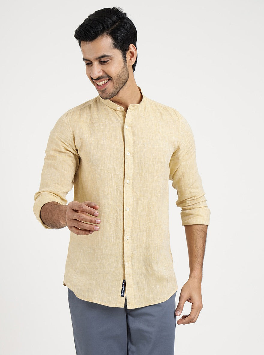 Light Yellow Solid Slim Fit Casual Shirt | JadeBlue