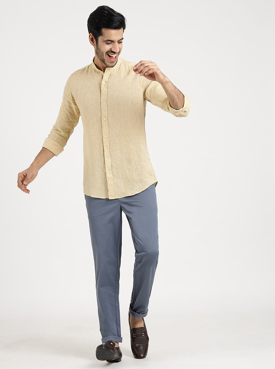 Light Yellow Solid Slim Fit Casual Shirt | JadeBlue