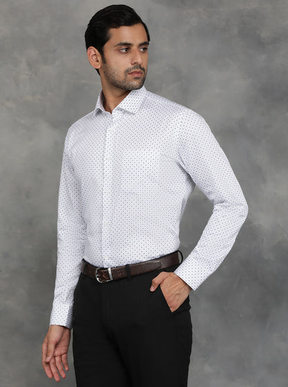 White Printed Slim Fit Formal Shirt | GreenFibre
