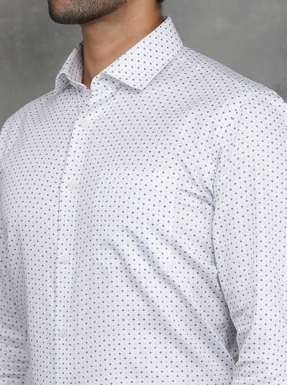 White Printed Slim Fit Formal Shirt | GreenFibre