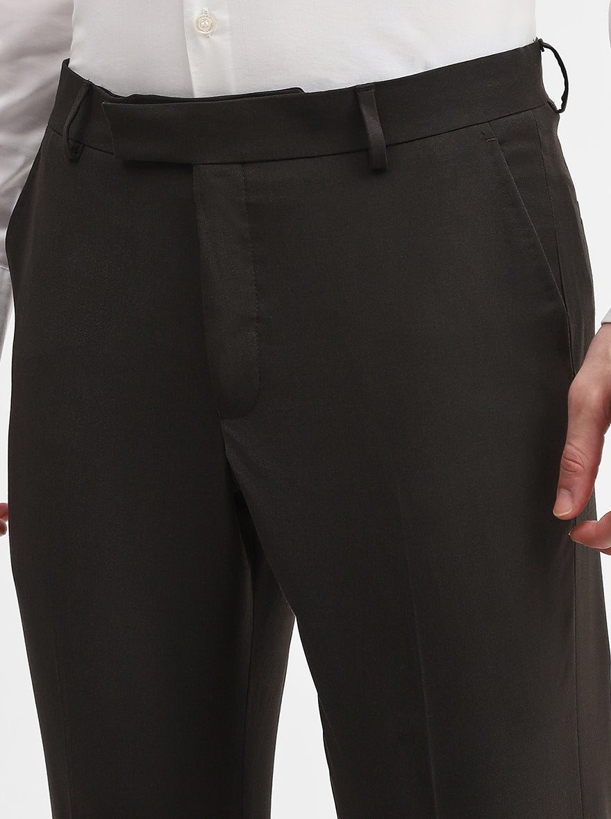 Brown Solid Super Slim Fit Formal Trouser | Greenfibre