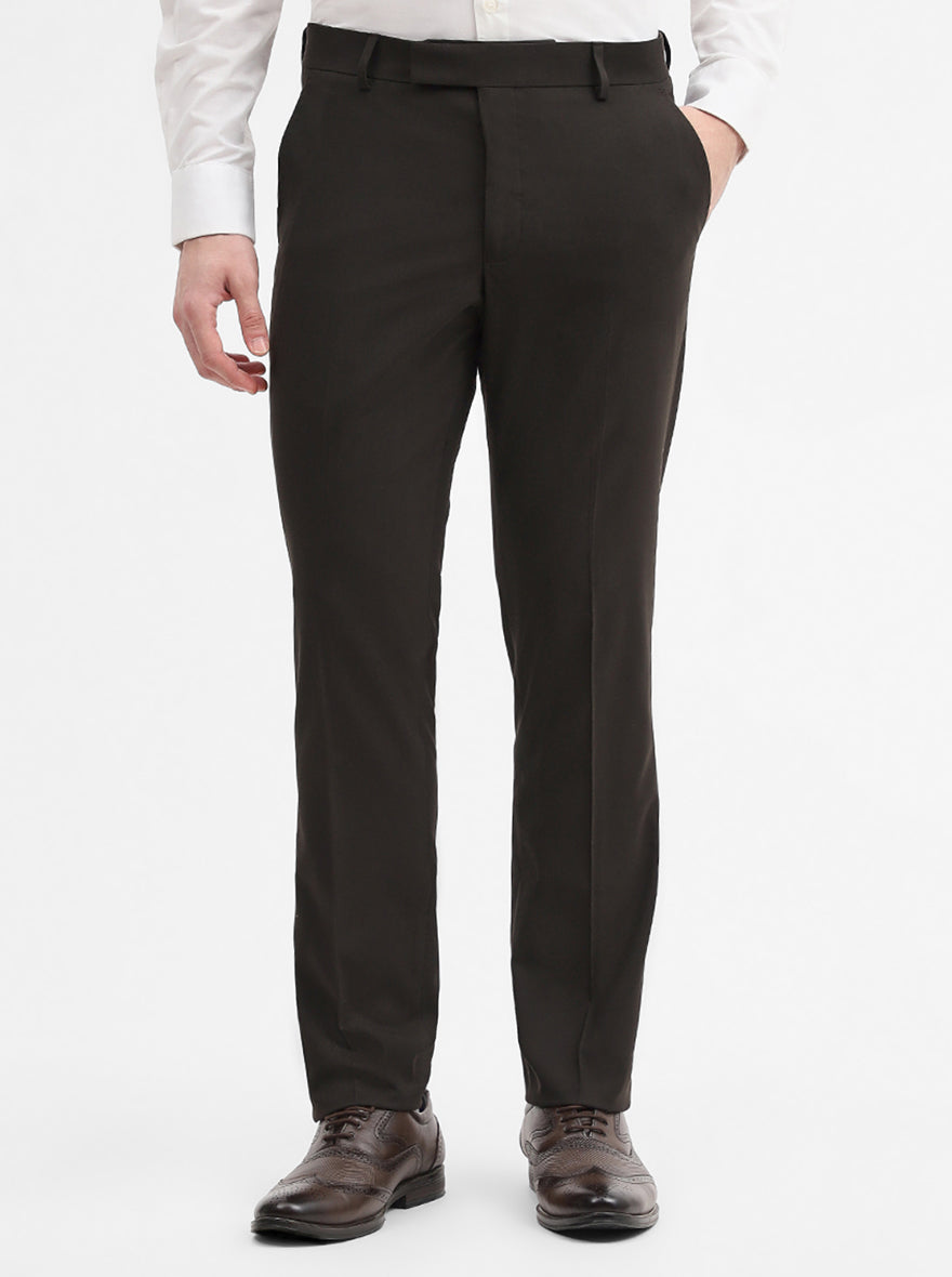 Brown Solid Super Slim Fit Formal Trouser | Greenfibre