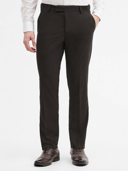 Brown Solid Super Slim Fit Formal Trouser | Greenfibre