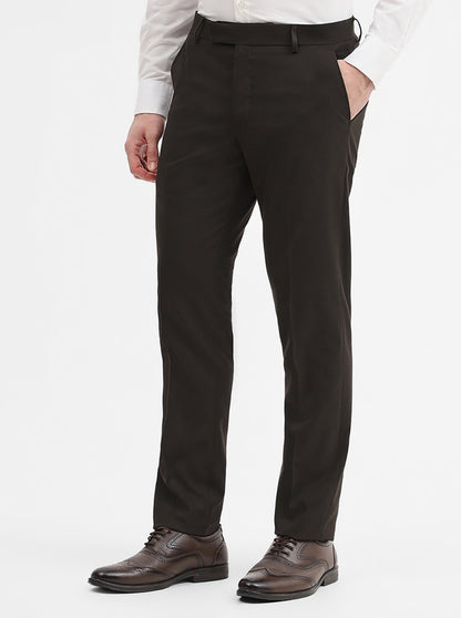 Brown Solid Super Slim Fit Formal Trouser | Greenfibre