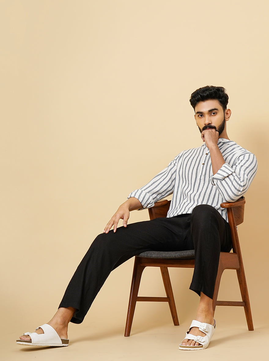 White Striped Slim Fit Casual Shirt | JadeBlue