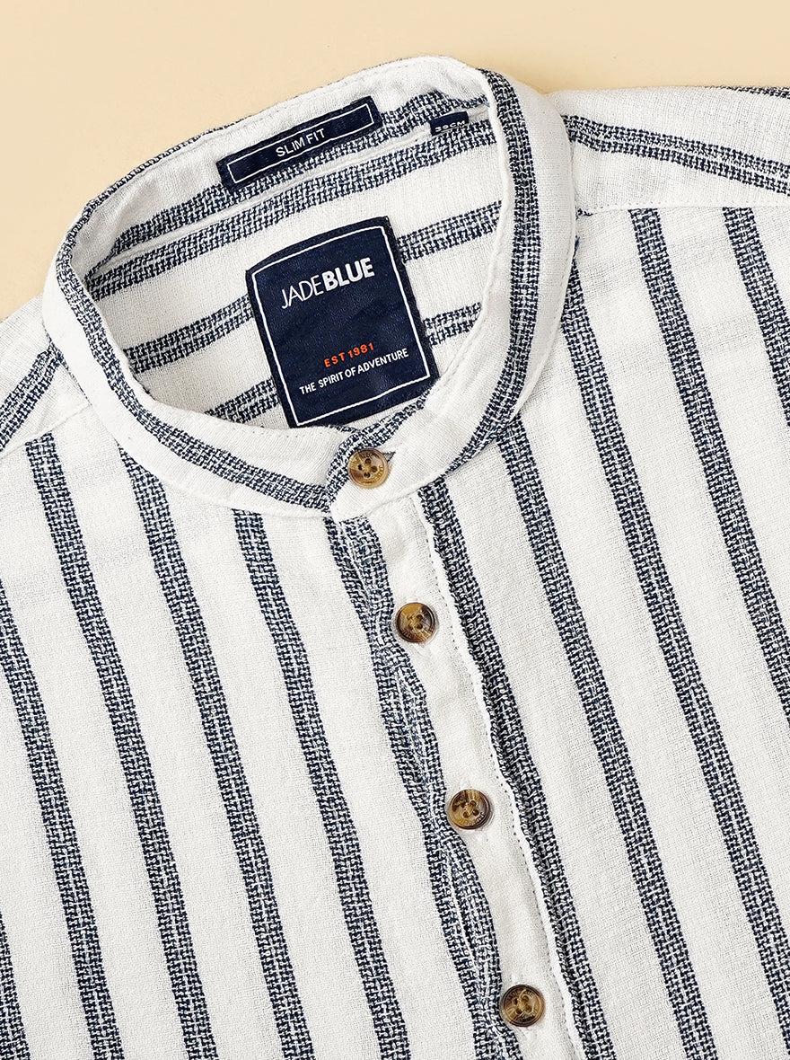 White Striped Slim Fit Casual Shirt | JadeBlue