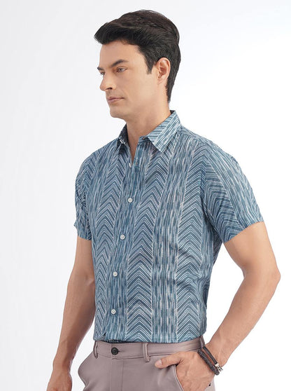 Blue Printed Slim Fit Casual Shirt | JadeBlue