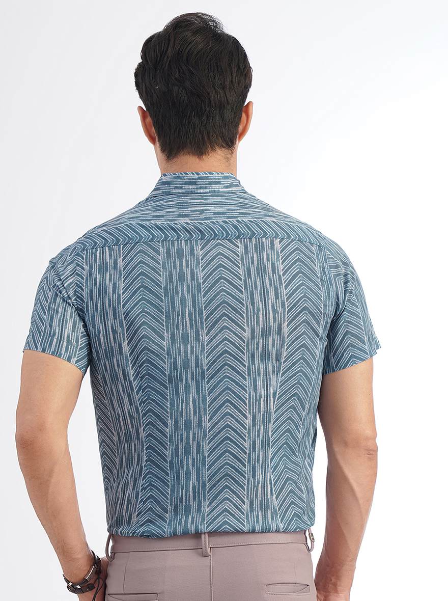 Blue Printed Slim Fit Casual Shirt | JadeBlue
