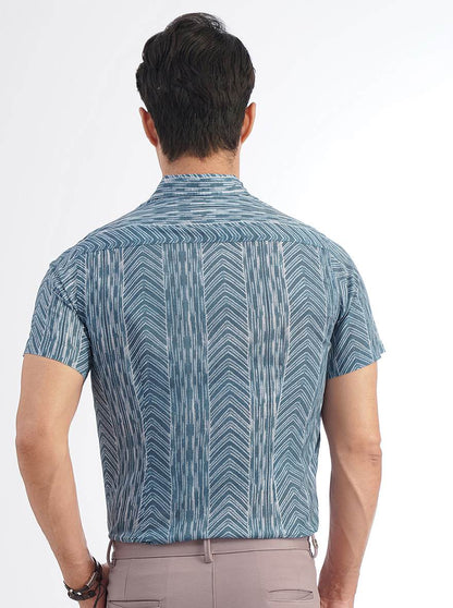 Blue Printed Slim Fit Casual Shirt | JadeBlue