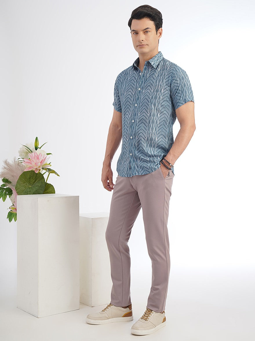 Blue Printed Slim Fit Casual Shirt | JadeBlue