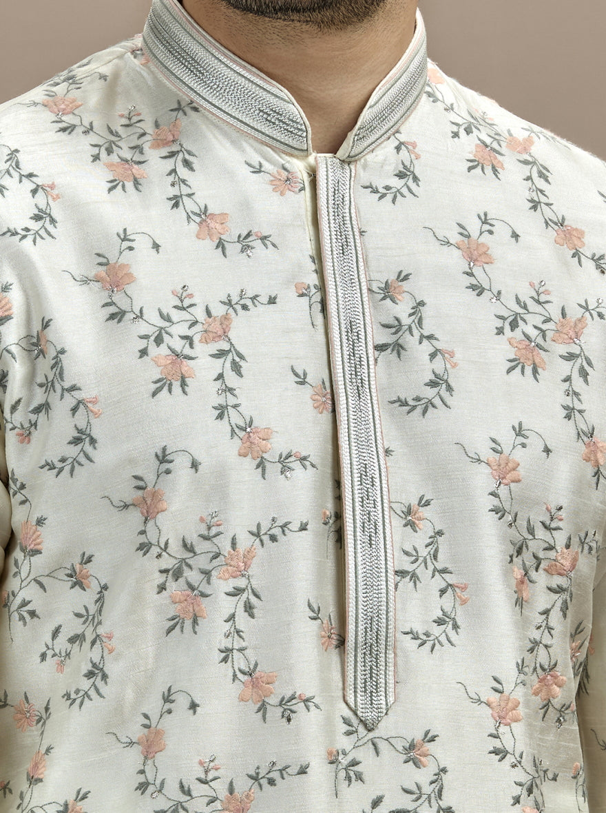 Cream Embroidered Kurta Pajama | TULA