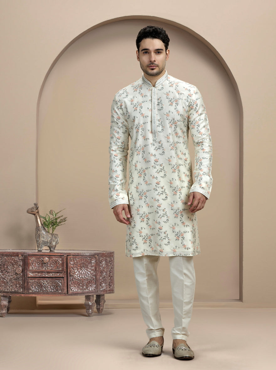 Cream Embroidered Kurta Pajama | TULA
