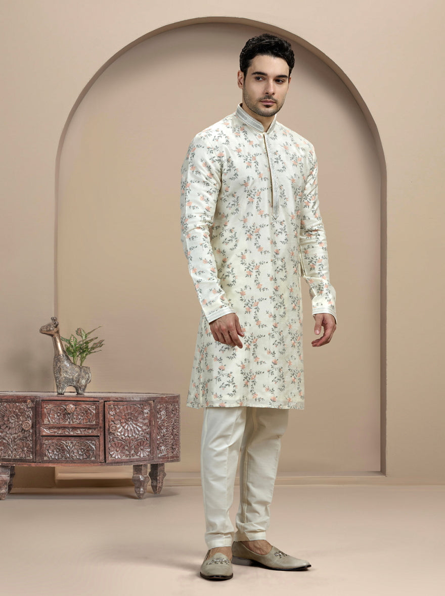 Cream Embroidered Kurta Pajama | TULA