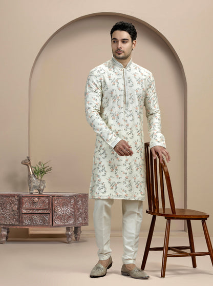 Cream Embroidered Kurta Pajama | TULA