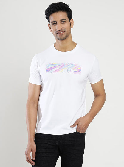 White Printed Slim Fit T-Shirt | JadeBlue