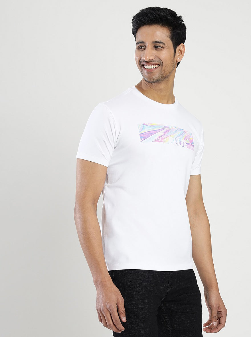 White Printed Slim Fit T-Shirt | JadeBlue