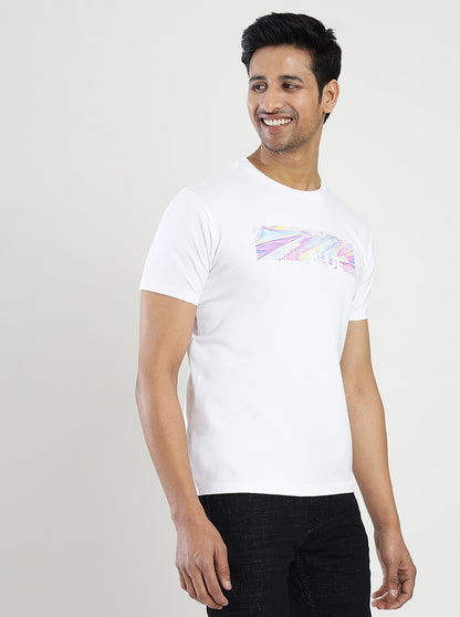White Printed Slim Fit T-Shirt | JadeBlue
