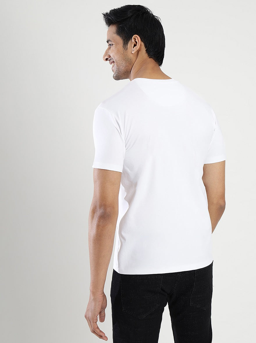 White Printed Slim Fit T-Shirt | JadeBlue