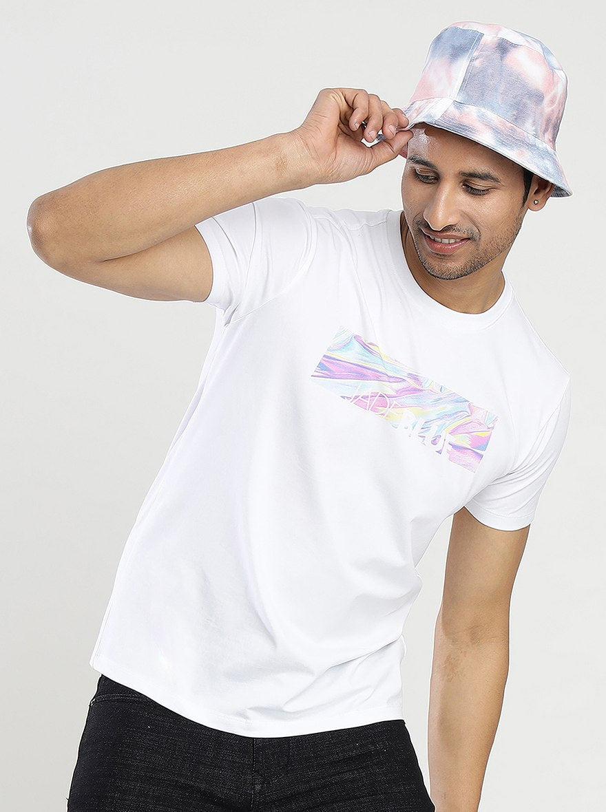 White Printed Slim Fit T-Shirt | JadeBlue