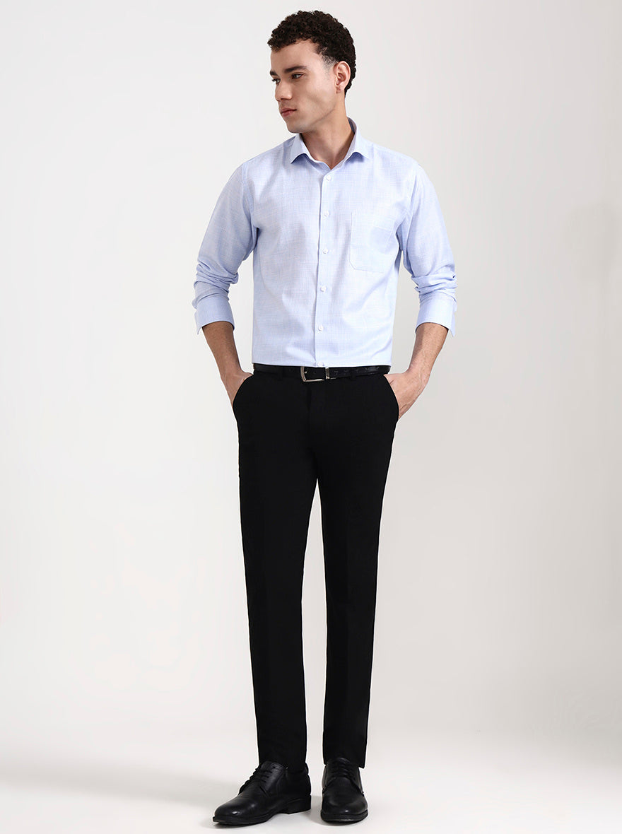Light Blue Checked Slim Fit Formal Shirt | Greenfibre