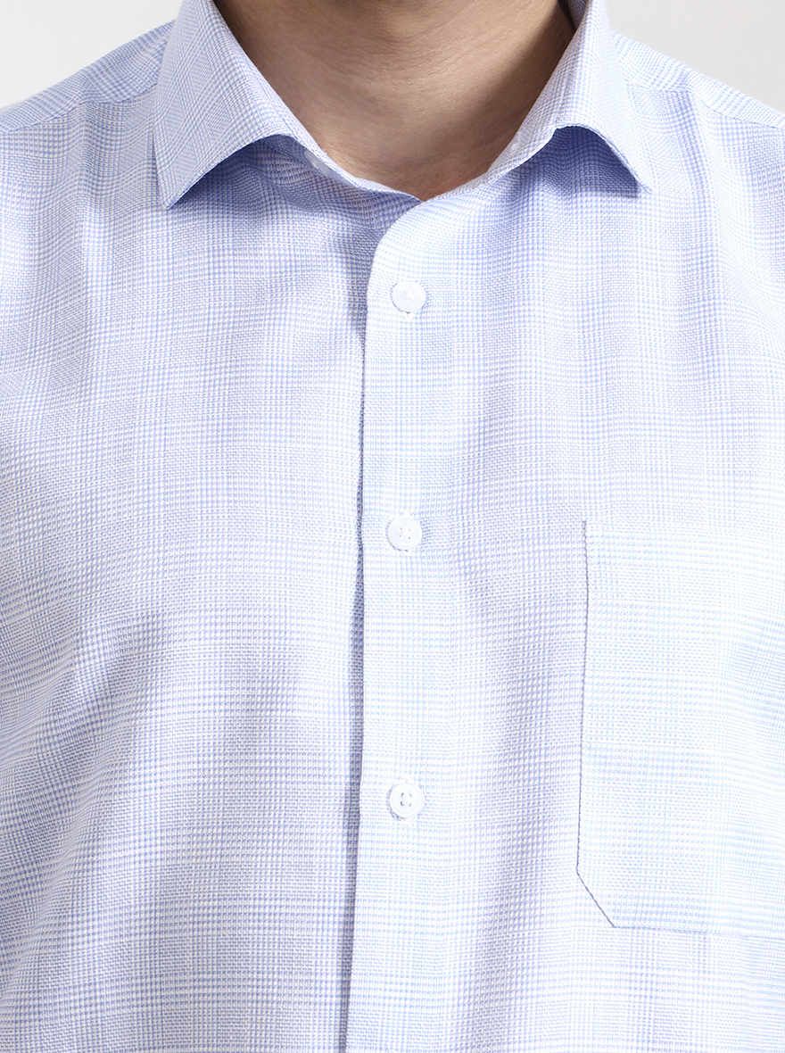 Light Blue Checked Slim Fit Formal Shirt | Greenfibre
