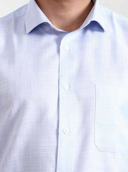 Light Blue Checked Slim Fit Formal Shirt | Greenfibre