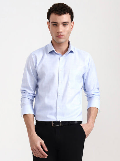 Light Blue Checked Slim Fit Formal Shirt | Greenfibre