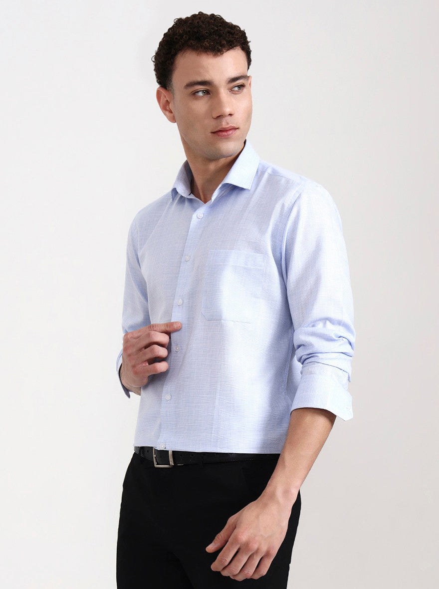 Light Blue Checked Slim Fit Formal Shirt | Greenfibre