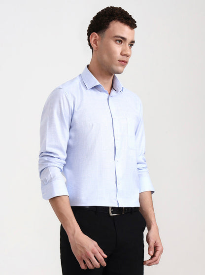 Light Blue Checked Slim Fit Formal Shirt | Greenfibre