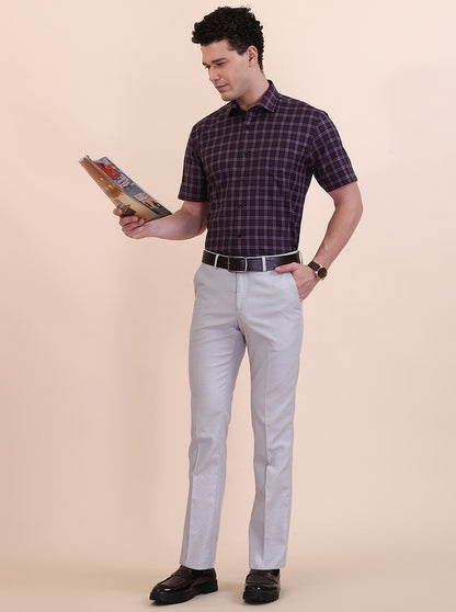 Dark Maroon Checked Regular Fit Formal Shirt | Greenfibre