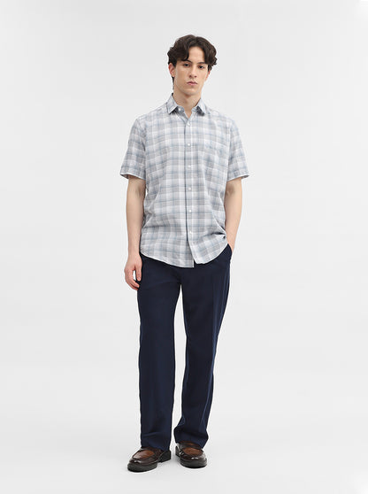 Blue Checked Tailored Fit Semi Casual Shirt | JadeBlue