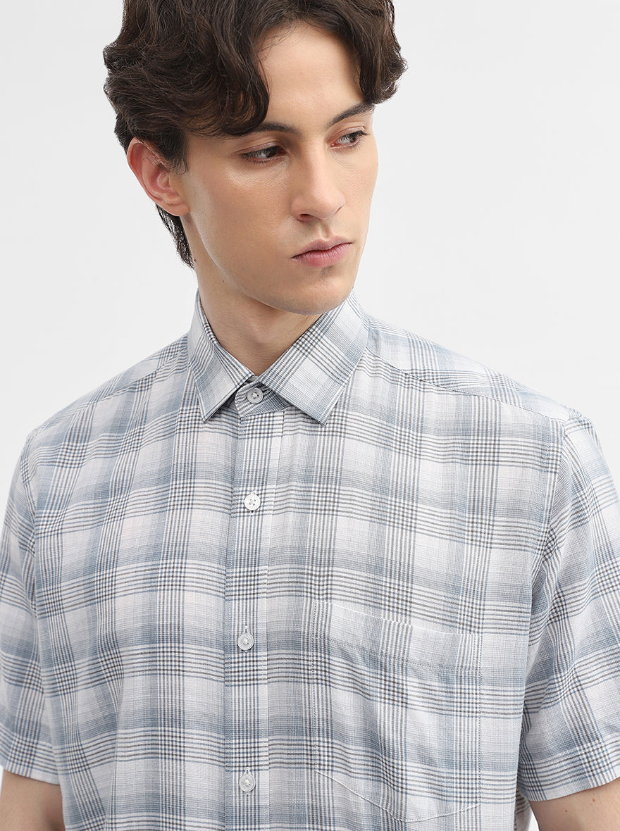 Blue Checked Tailored Fit Semi Casual Shirt | JadeBlue
