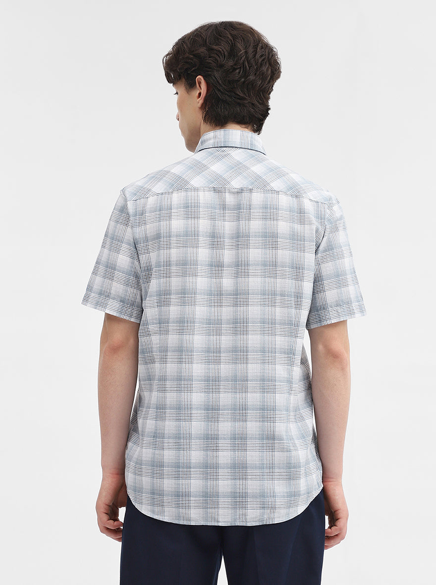 Blue Checked Tailored Fit Semi Casual Shirt | JadeBlue