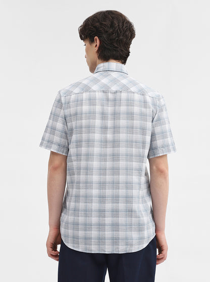 Blue Checked Tailored Fit Semi Casual Shirt | JadeBlue