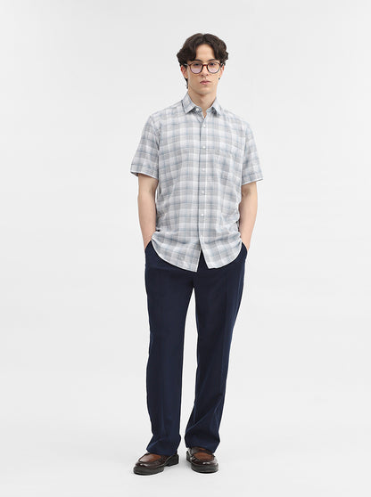Blue Checked Tailored Fit Semi Casual Shirt | JadeBlue