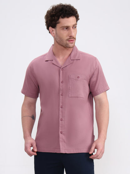 Peach Solid Slim Fit Casual Shirt | JadeBlue