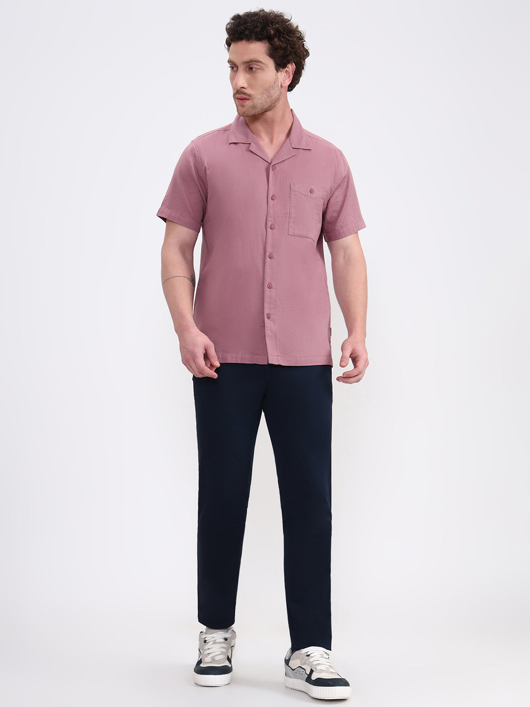 Peach Solid Slim Fit Casual Shirt | JadeBlue