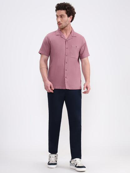 Peach Solid Slim Fit Casual Shirt | JadeBlue