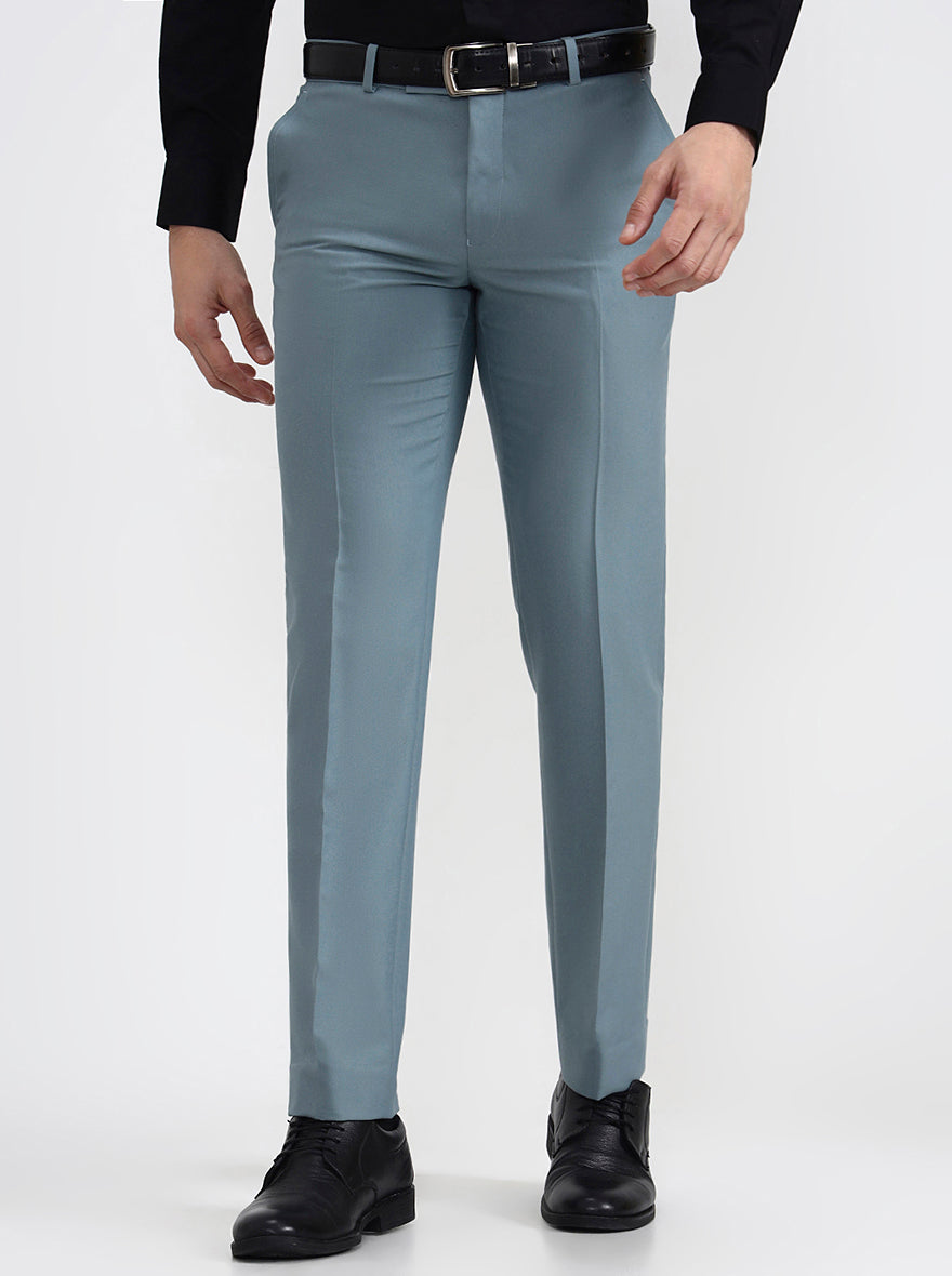 Blue Solid Slim Fit Formal Trouser | Metal