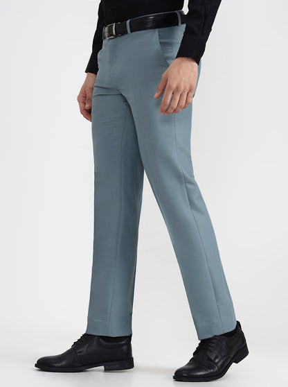 Blue Solid Slim Fit Formal Trouser | Metal