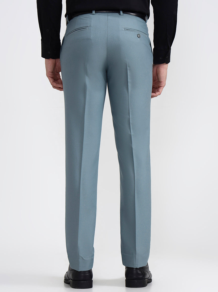 Blue Solid Slim Fit Formal Trouser | Metal