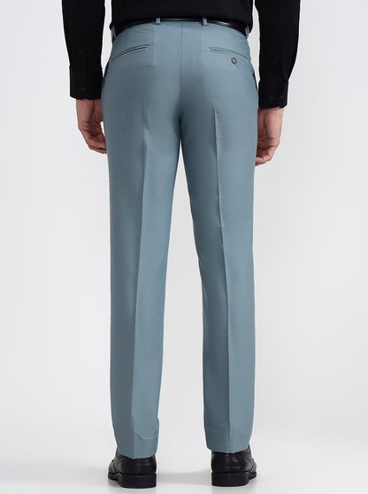 Blue Solid Slim Fit Formal Trouser | Metal