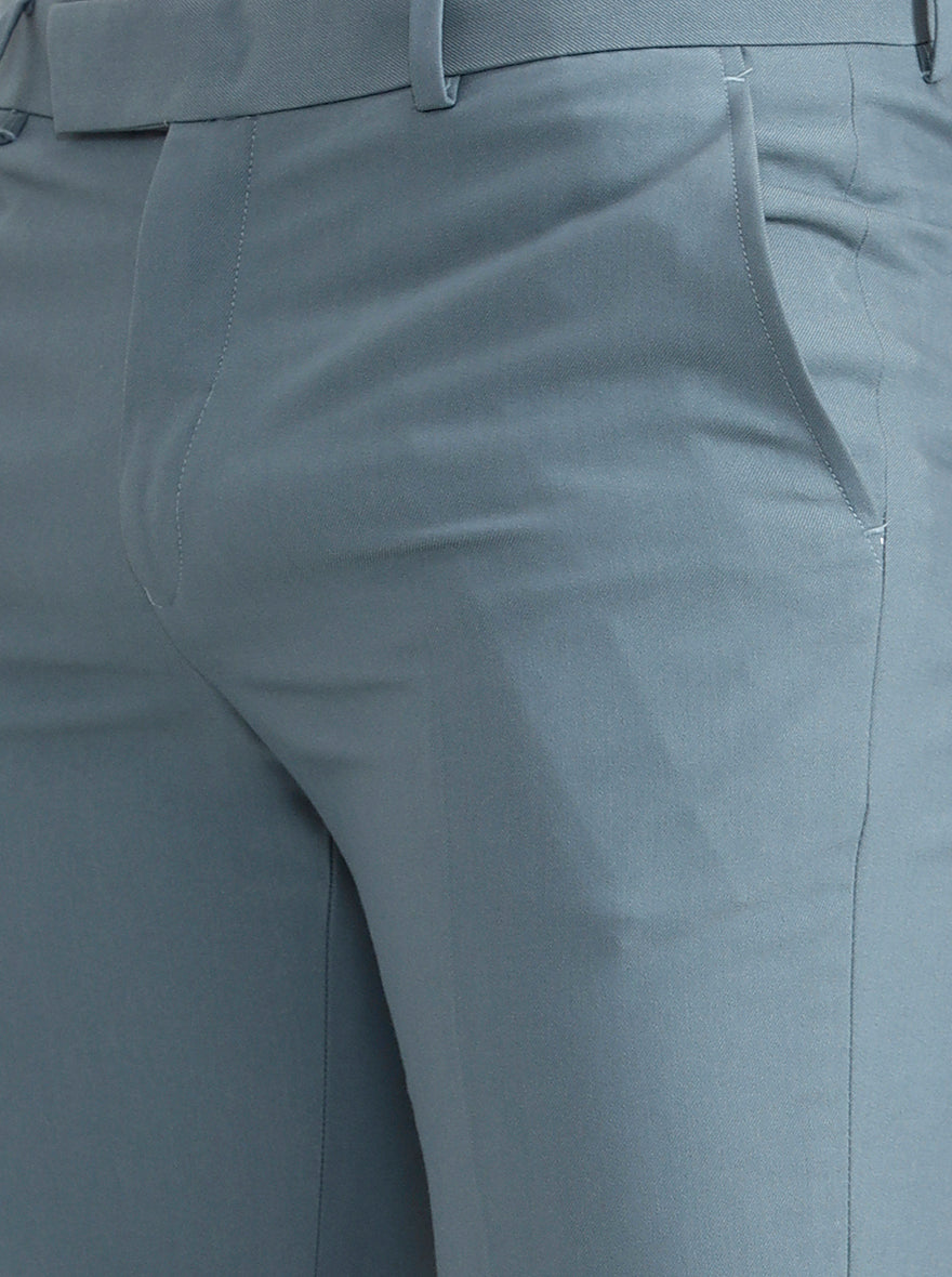 Blue Solid Slim Fit Formal Trouser | Metal