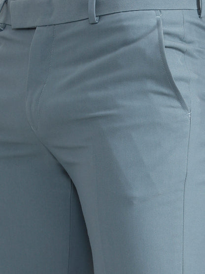 Blue Solid Slim Fit Formal Trouser | Metal